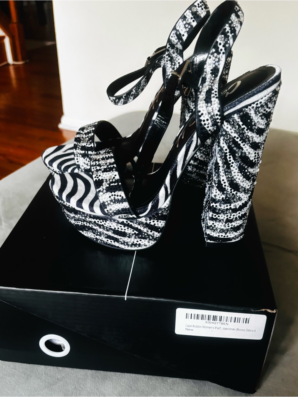 Cape Robbin Black & White Sequin Zebra Platform Heels - Women's
